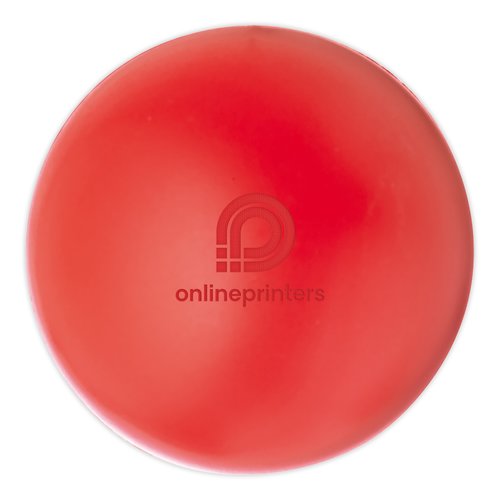 Red anti-stress ball made of soft material for squeezing.