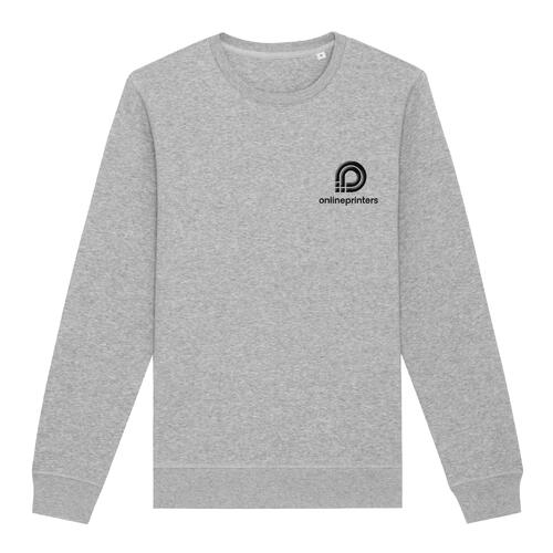 Heather gray cotton-polyester sweatshirt with a round neck.