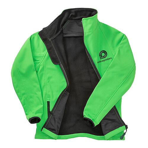 Green softshell jacket for women with a full zipper.