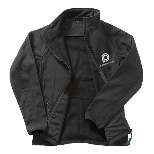 Black polyester softshell jacket for women with full zip.