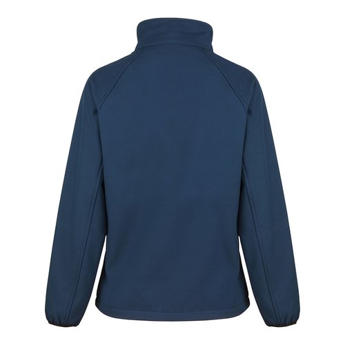Navy blue women's softshell jacket made of polyester with full zip and side pockets.