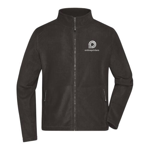 Dark gray polyester fleece jacket with full zipper.