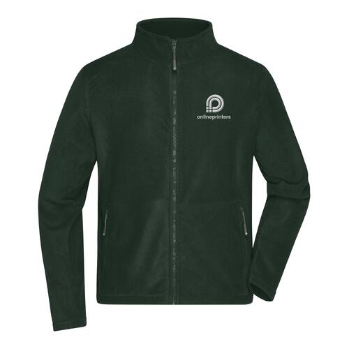 Dark green polyester fleece jacket with full zipper.