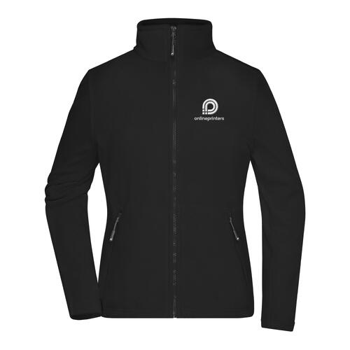Fleece jacket for women with full zipper and side pockets.