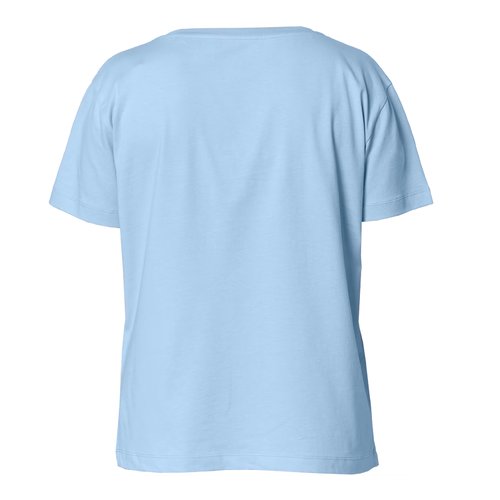Sky blue organic cotton t-shirt with short sleeves and a round neckline.