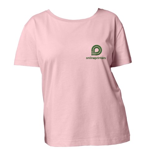 Pink cotton T-shirt for women with short sleeves.