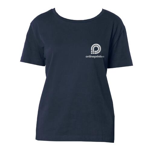 Navy blue organic cotton T-shirt for women.