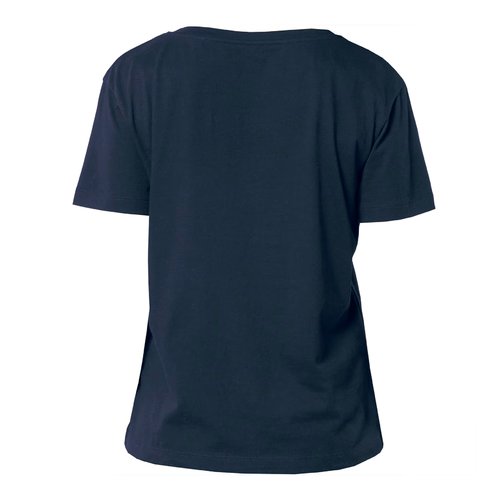 Navy blue women's t-shirt made of organic cotton with short sleeves and a round neckline.
