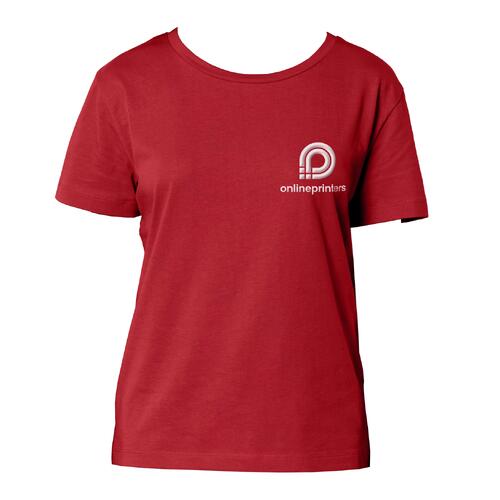Red women's T-shirt made of organic cotton with short sleeves and a round neckline.
