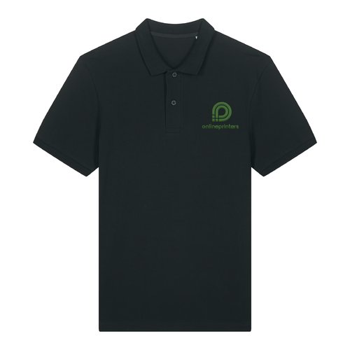 Black organic cotton polo shirt for men with short button placket.