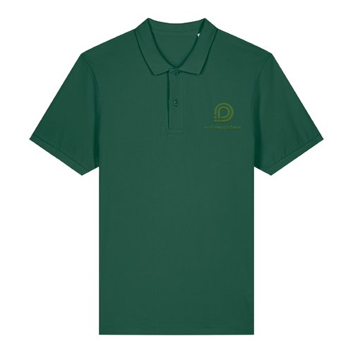 Green cotton polo shirt for men with short sleeves.