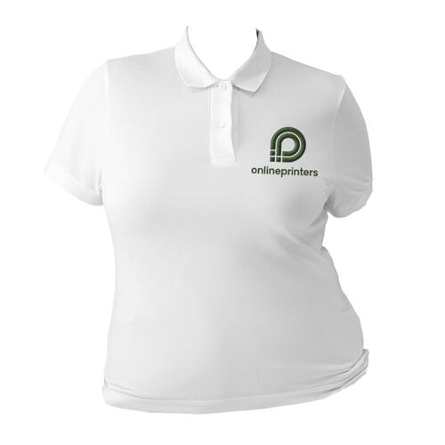 White organic cotton polo shirt for women with a short button placket.