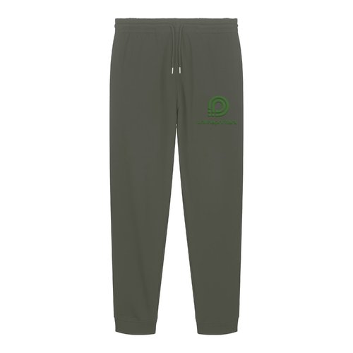 Khaki cotton jogging pants with elastic waistband and drawstring.