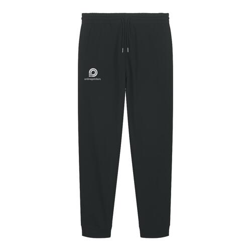 Black organic cotton jogging pants with drawstring.
