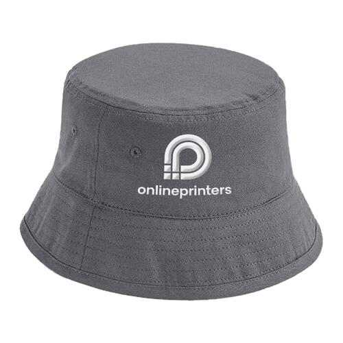 Dark gray cotton bucket hat with wraparound brim.