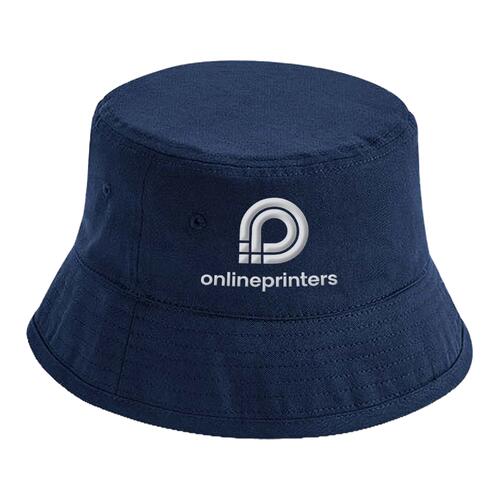 Navy blue cotton bucket hat with brim.