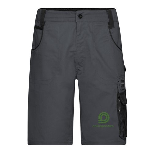Dark gray/black work shorts made of polyester-cotton blend with pockets.