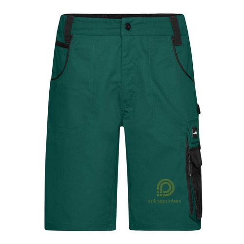 Green fabric shorts, unisex, with multiple pockets.