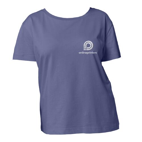 Blue organic cotton T-shirt for women with short sleeves.