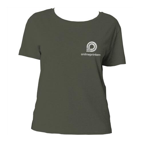 Khaki cotton T-shirt for women with short sleeves.