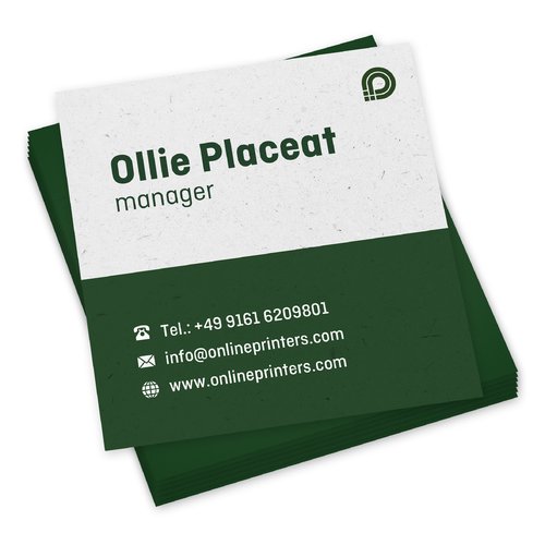 Natural paper business cards, printable on both sides.