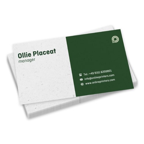 Natural paper business cards, printed on one side.
