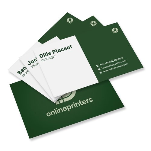 Paper business cards, printable on both sides.