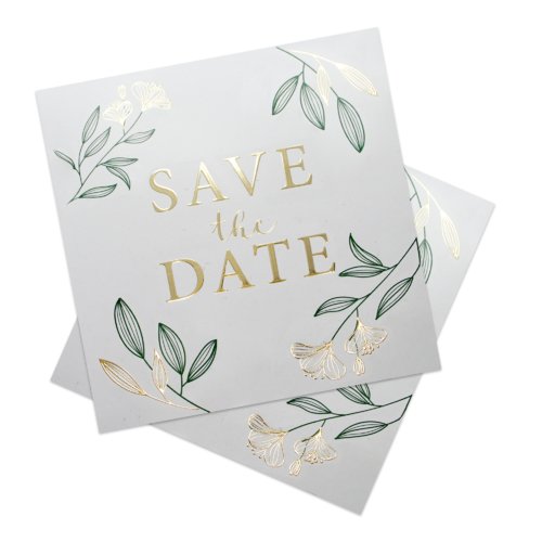 Square paper card with partial hot foil stamping.