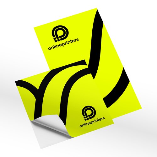 Zwei neon-gelbe, selbstklebende Etiketten, rechteckig