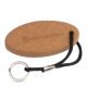 Brown cork keychain with cord and metal ring.