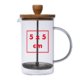Clear glass French press with metal filter and wooden lid.