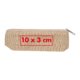 Beige fabric pencil case with zipper.