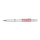 White plastic ballpoint pen with spray function and clip.