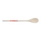Light wooden cooking spoon with a long handle.