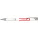White metal ballpoint pen with clip and push button.