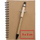 Brown writing pad with spiral binding.