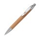 Beige bamboo ballpoint pen with clip and push mechanism.