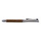 Wood-colored rollerball pen with metal elements and cap.