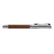 Twist ballpoint pen made of wood and metal with clip.