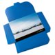 Blue paper folder with a closure flap.