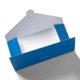 Blue paper folder with closure flap.