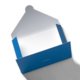 Blue paper folder with a closure tab for easy sealing.