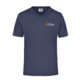 Black-blue polyester V-neck shirt with short sleeves.
