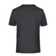 Black polyester t-shirt with v-neck and short sleeves.