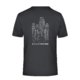 Black polyester t-shirt with V-neck and short sleeves.