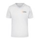White polyester V-neck shirt with short sleeves.