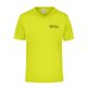 Neon yellow polyester men's V-neck shirt with short sleeves.