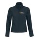 Navy blue softshell jacket made of polyester-elastane blend with zipper and pockets.