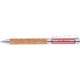 Cork metal ballpoint pen with clip and push mechanism.