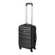 Black hard shell travel trolley with wheels and telescopic handle.